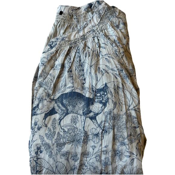 Fox Animal Print Blouse Boho Peasant Shirt Sheer Pinstripe Wildlife Fairy M-L - Picture 13 of 13